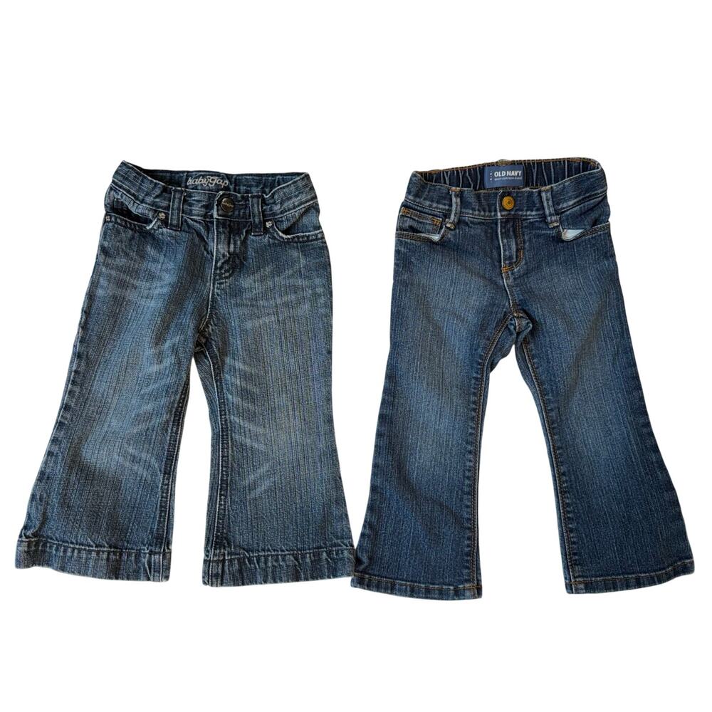 Baby Gap 18-24 M & Old Navy 2T Baby Girl Jeans Blue pack of 2 Adjustable Waist